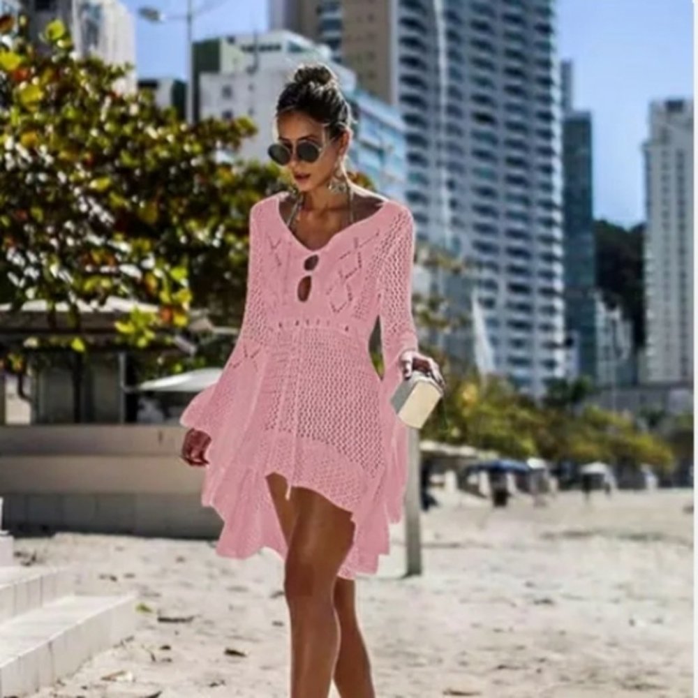 High Quality Crochet Knitted Beach Dress Blue - Picture 14 of 15